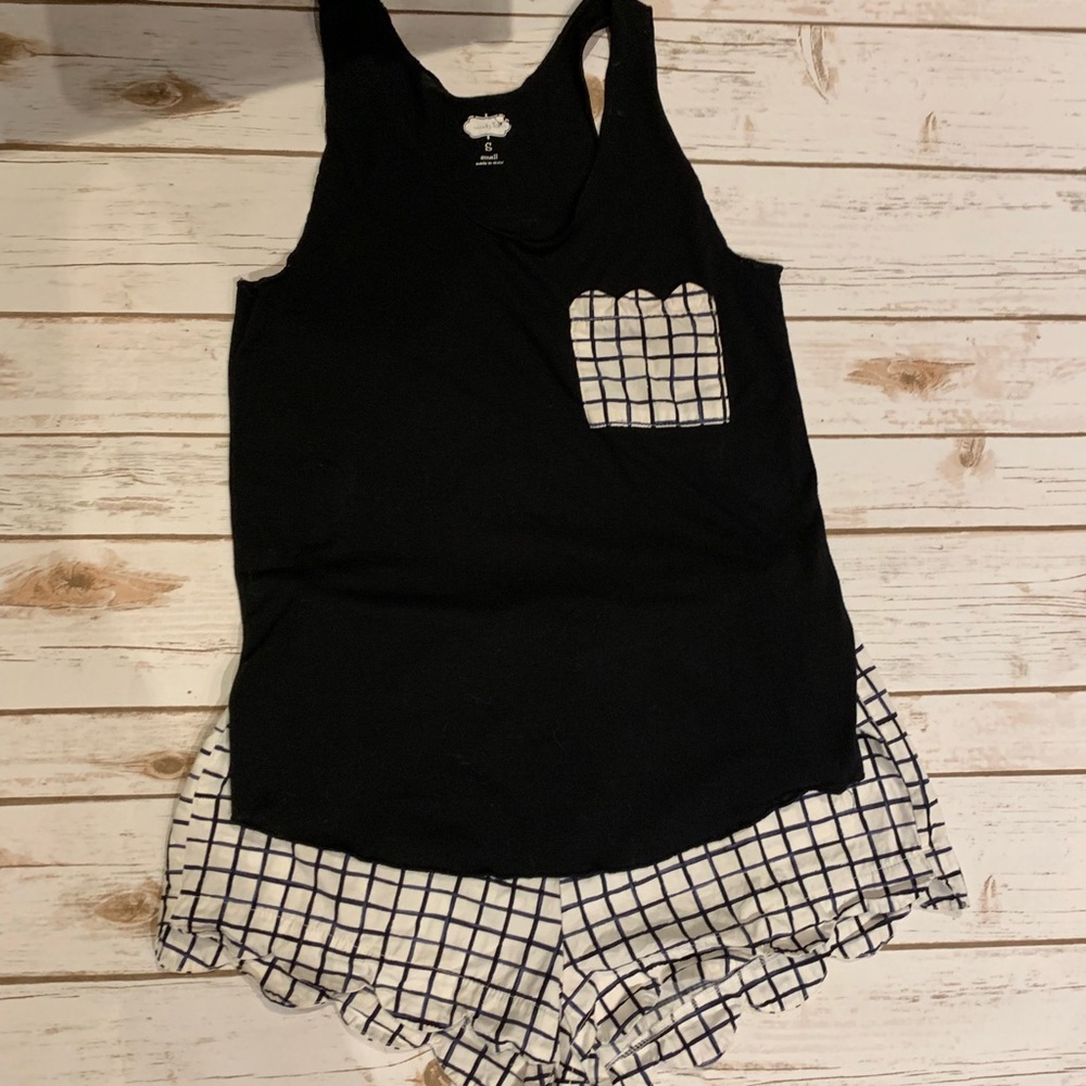 Mud Pie Two Piece Pajama Set Black & White Small